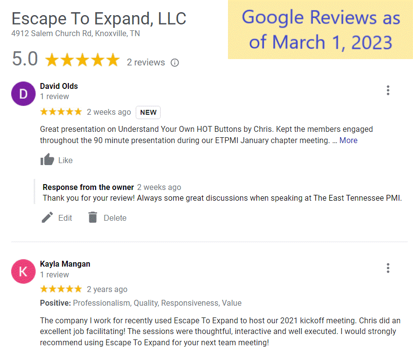 Google Reviews for Escape To Expand, Llc